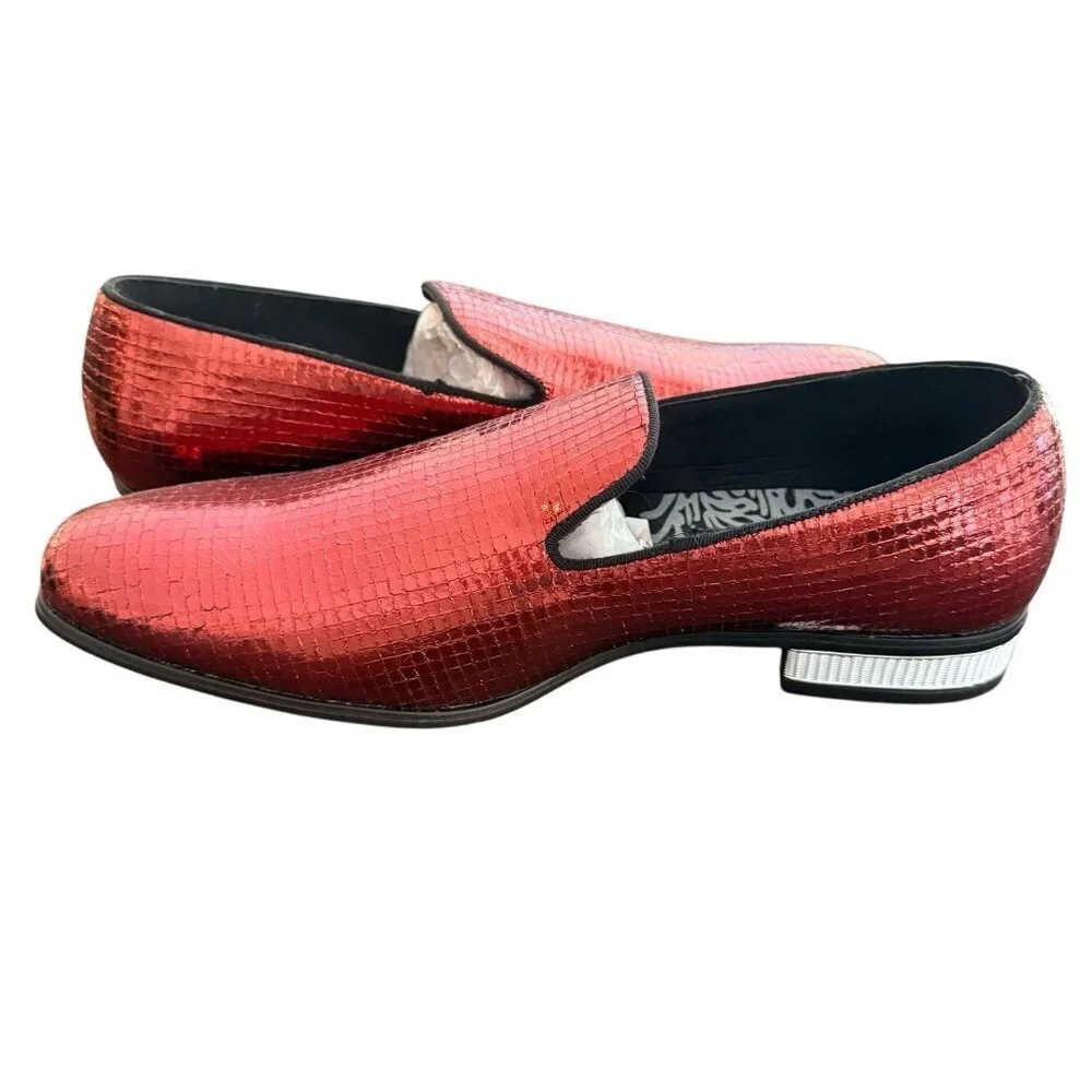 After Midnight Formal Footwear Red Sequin Loafers Slip On Shoes Men Size 9